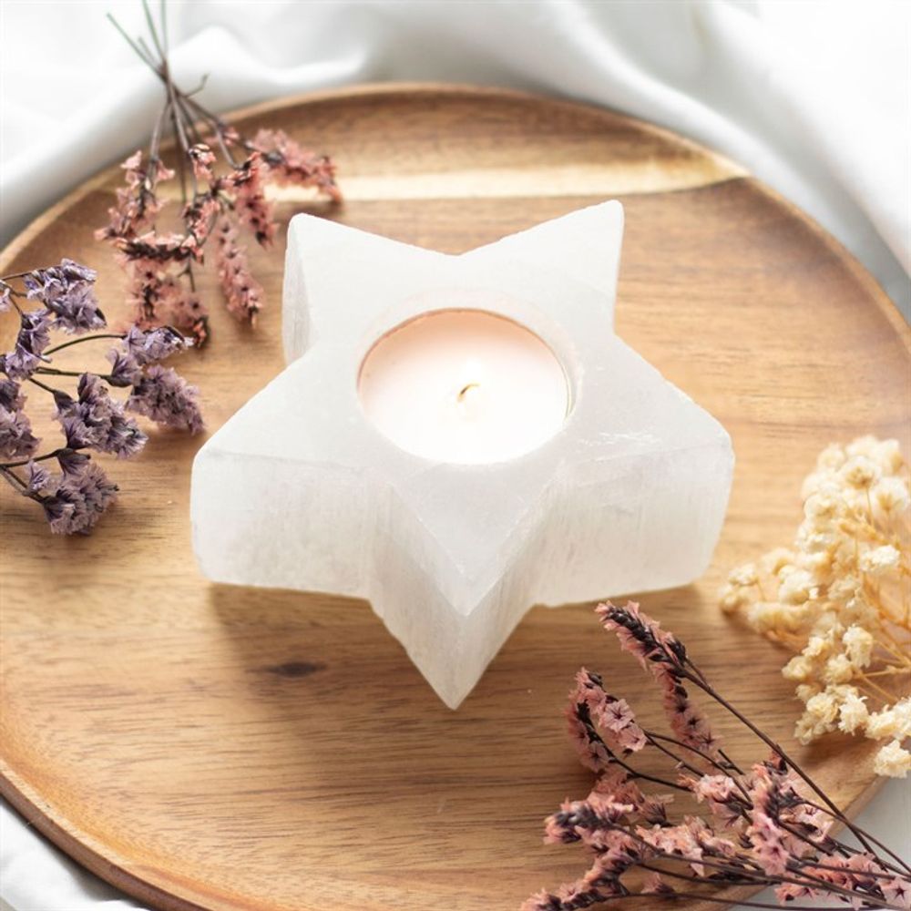 Selenite Cleansing Star Tealight Holder