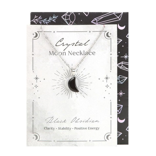 Stability - Black Obsidian Crystal Moon Necklace on Greeting Card