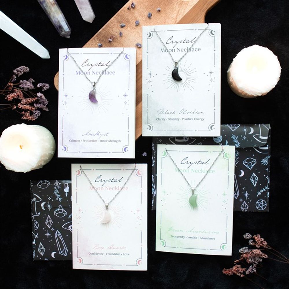 Stability - Black Obsidian Crystal Moon Necklace on Greeting Card