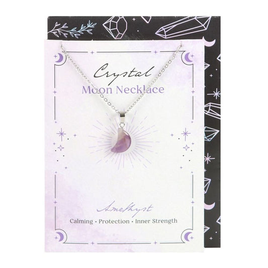 Calming - Amethyst Crystal Moon Necklace on Greeting Card