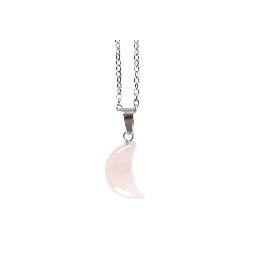 Love - Rose Quartz Crystal Moon Necklace on Greeting Card