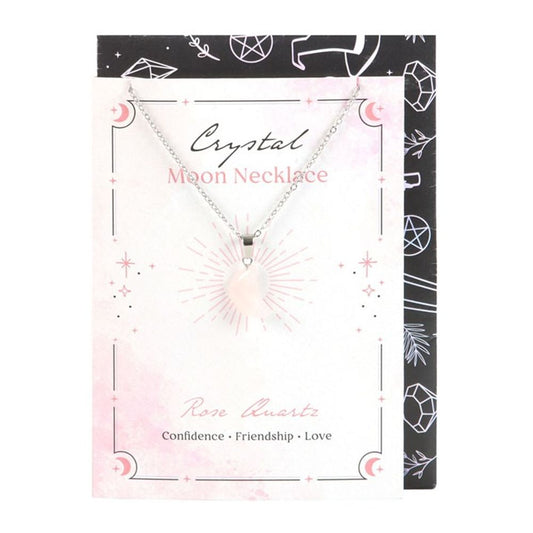 Love - Rose Quartz Crystal Moon Necklace on Greeting Card