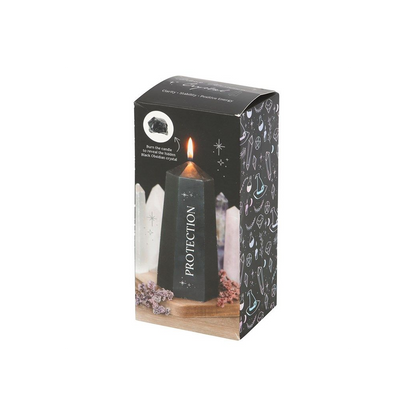 Protection Crystal Candle with Rough Black Obsidian